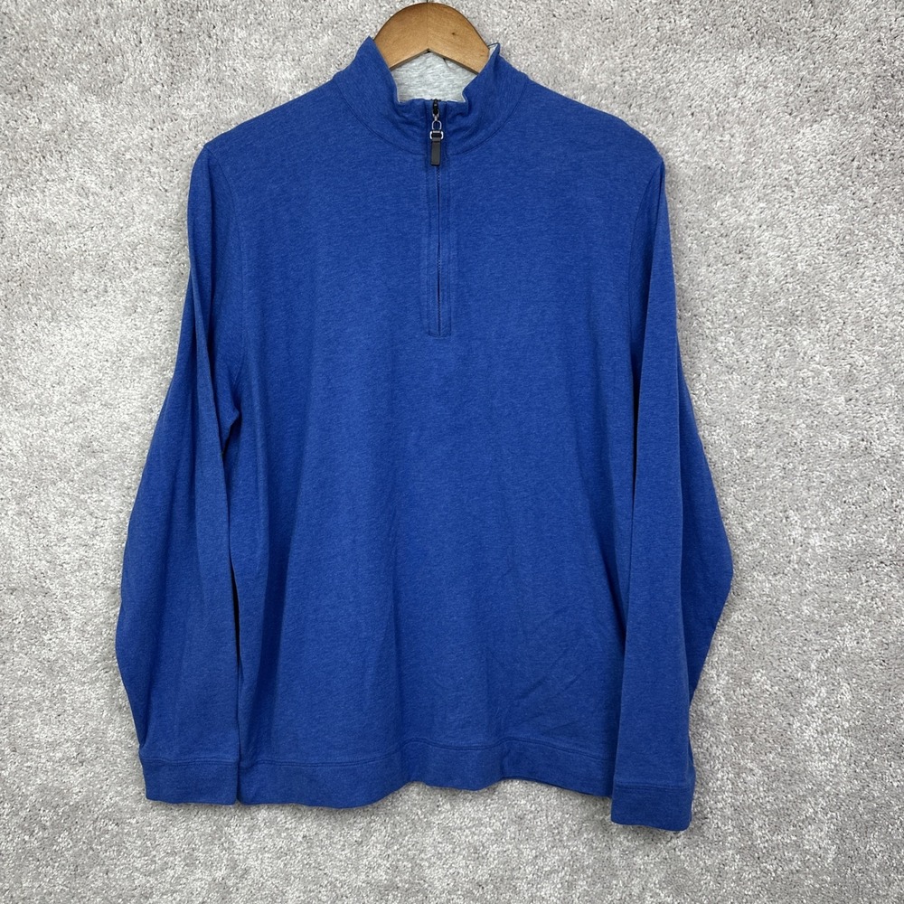 J. McLaughlin Cotton Lycra 1/4‎ Zip Pullover Shirt Size Large Blue & Gray